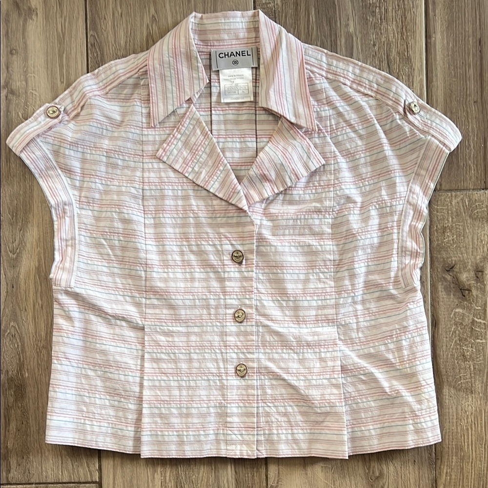 Chanel Striped Button-Up Blouse size 36